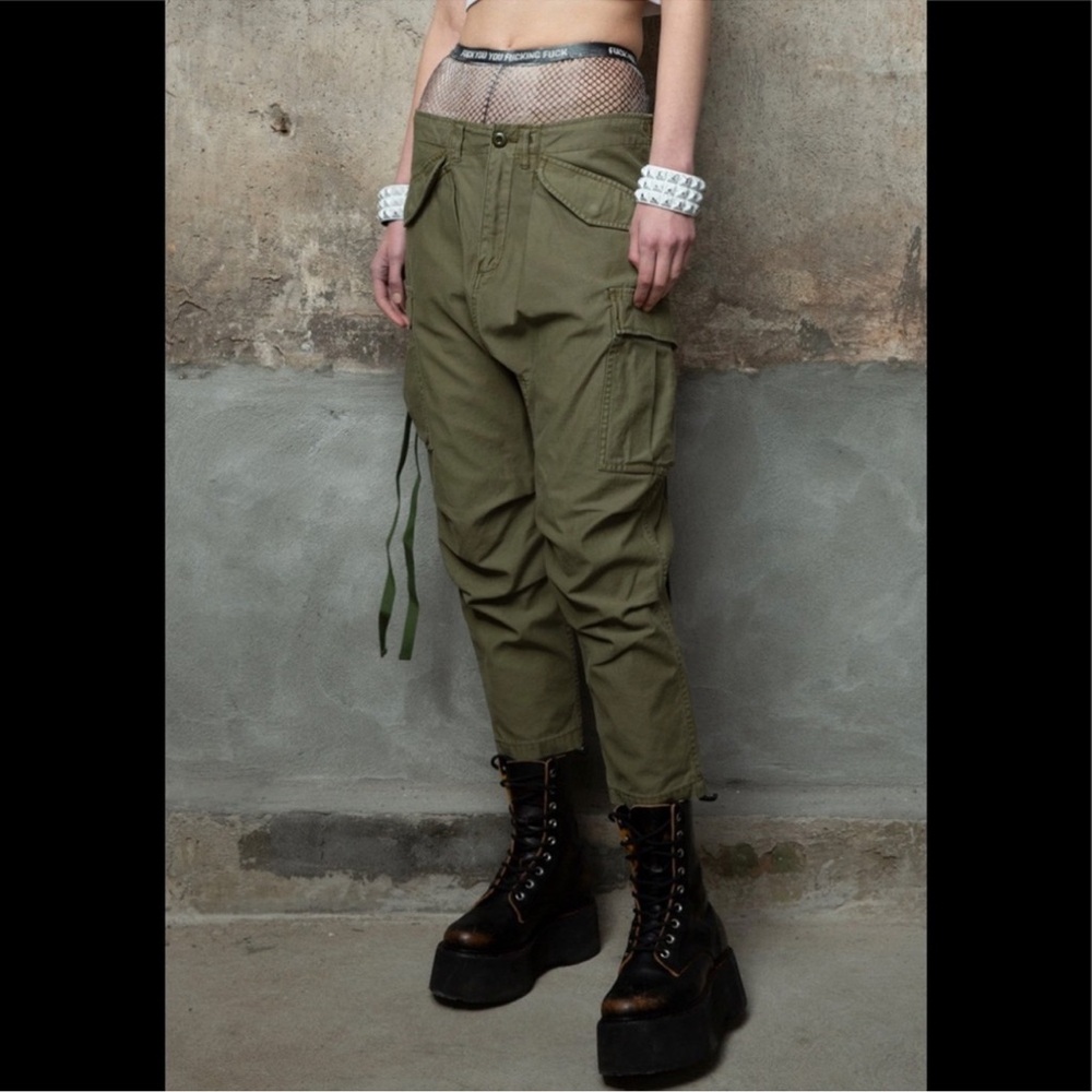 R13 harem cargo drop crotch jean denim Pant - Olive. SIZE 28 - Picture 2 of 14